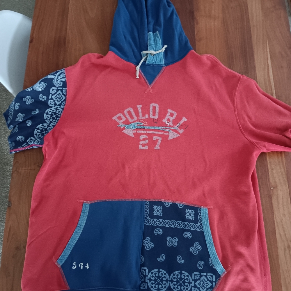 Ralph Lauren Mens Sleeveless Patchwork Hooded Sweatshirt